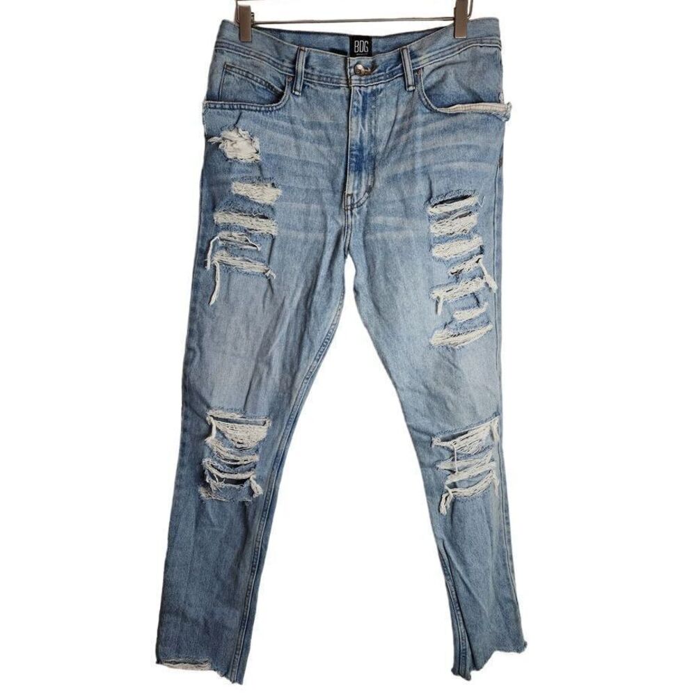 BDG Jeans Men's 34x32‎ Skinny Distressed Blue Denim Light Wash